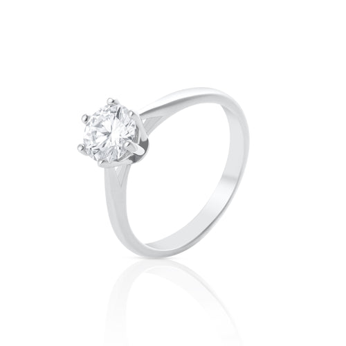 Side view of solitaire ring with 1 ct brilliant cut moissanite in 925 sterling silver