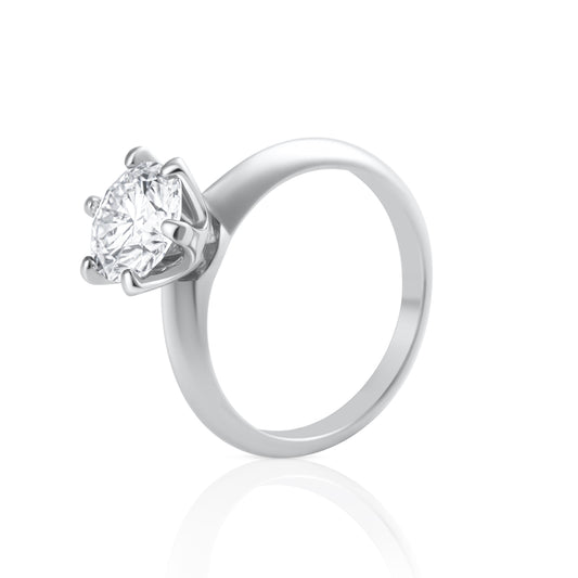 Side view of solitaire ring with 2 ct brilliant cut moissanite in 925 sterling silver