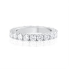 Front view of eternity ring with brilliant cut moissanite stones set in 925 sterling silver