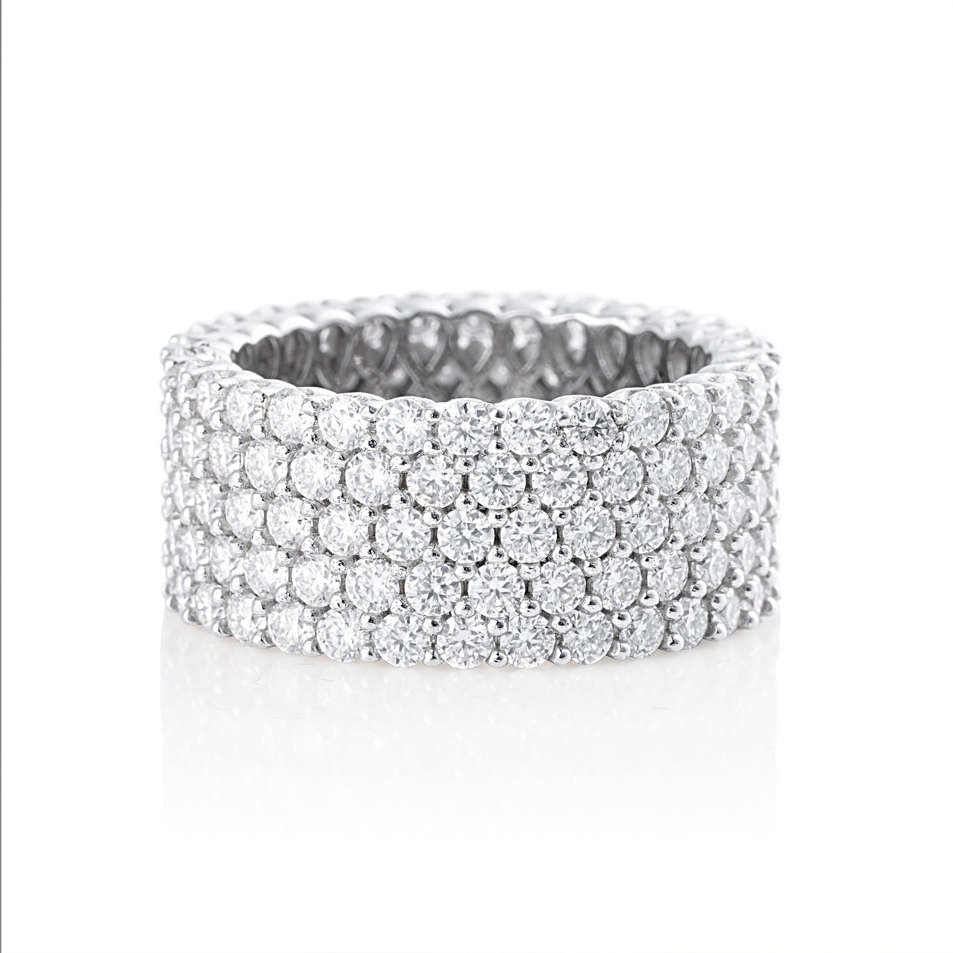 Grand eternity ring with brilliant cut moissanite in 925 sterling silver front view
