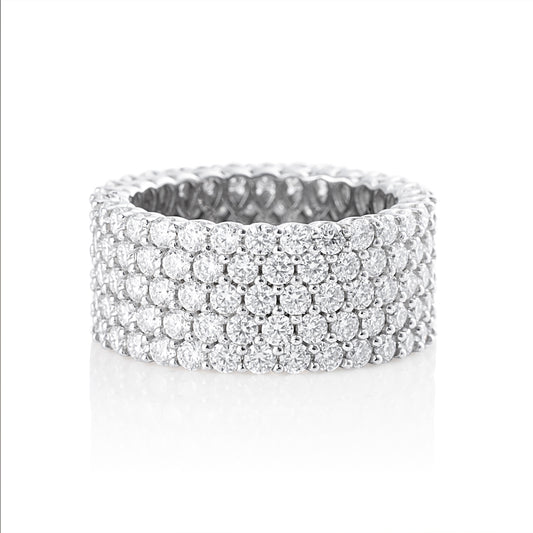 Grand eternity ring with brilliant cut moissanite in 925 sterling silver front view