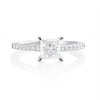 Princess cut 2 ct moissanite ring with side stones in 925 sterling silver front view