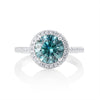 Summer Edition round aquamarine 2ct moissanite ring in 925 sterling silver with halo setting front view