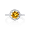 Summer Edition round yellow 2ct moissanite ring in 925 sterling silver with halo setting front view