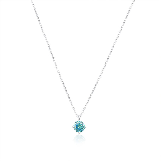 Summer Edition aquamarine light point necklace in 925 sterling silver with 1 ct moissanite