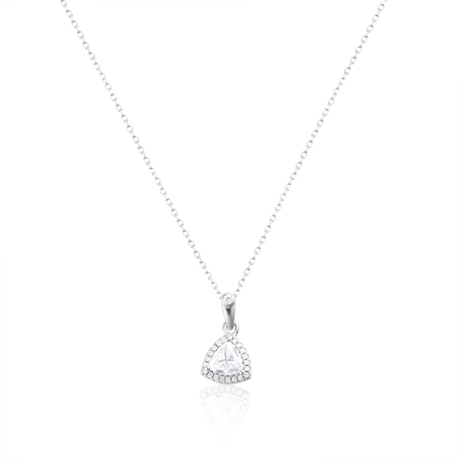 Trillion cut halo necklace in 925 sterling silver with 1 ct moissanite