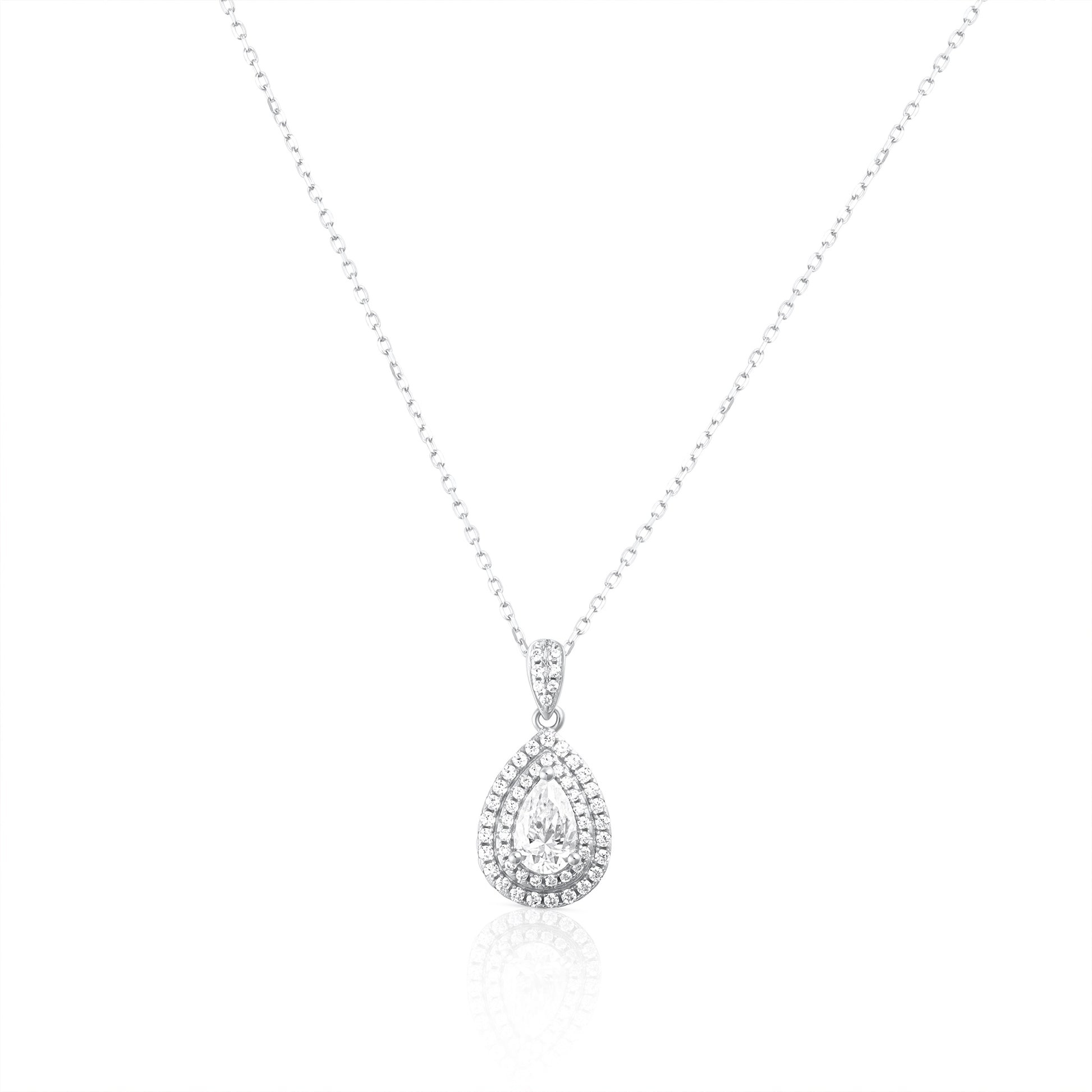 Goccia Contorno -teardrop halo-necklace in 925 sterling silver with 1 ct moissanite