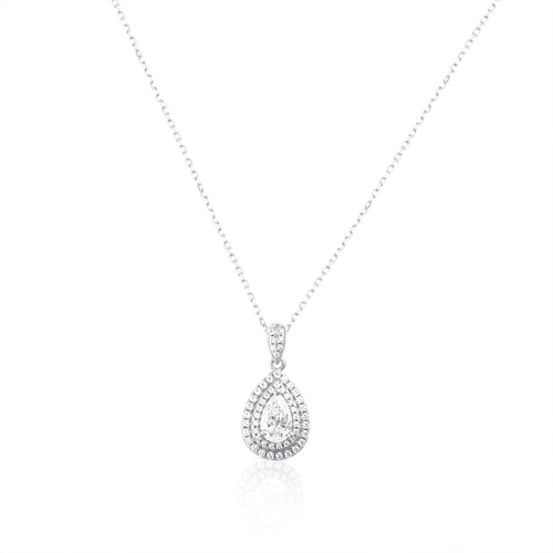 Goccia Contorno -teardrop halo-necklace in 925 sterling silver with 1 ct moissanite