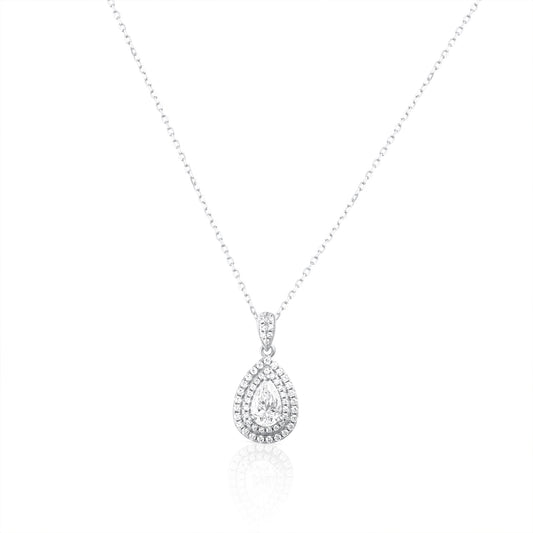 Goccia Contorno -teardrop halo-necklace in 925 sterling silver with 1 ct moissanite