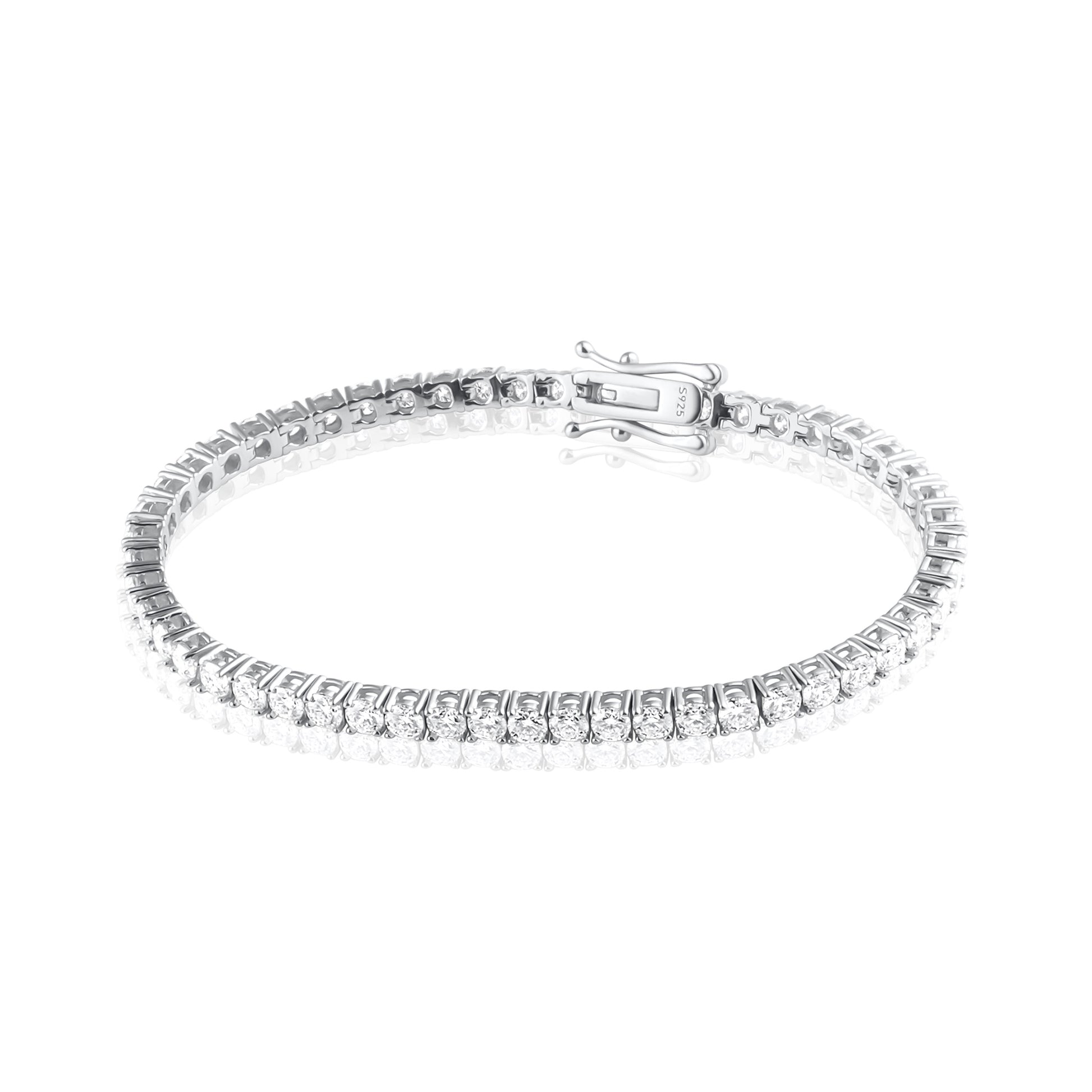 Tennis bracelet in 925 sterling silver with 3 mm brilliant cut moissanite stones