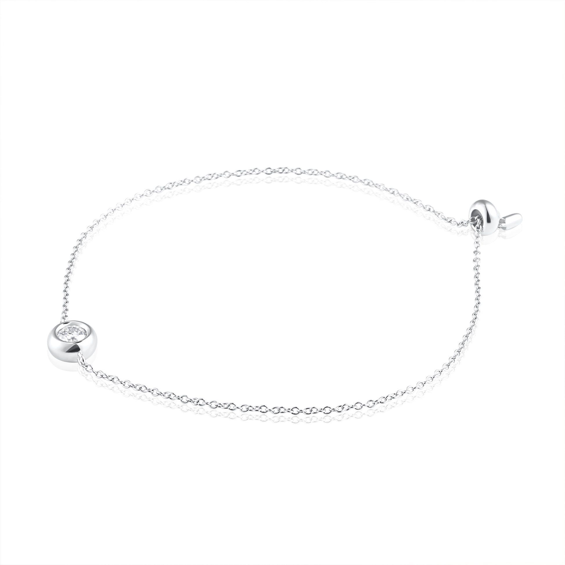 Adjustable fine bracelet in 925 sterling silver with 0.5 ct brilliant cut moissanite