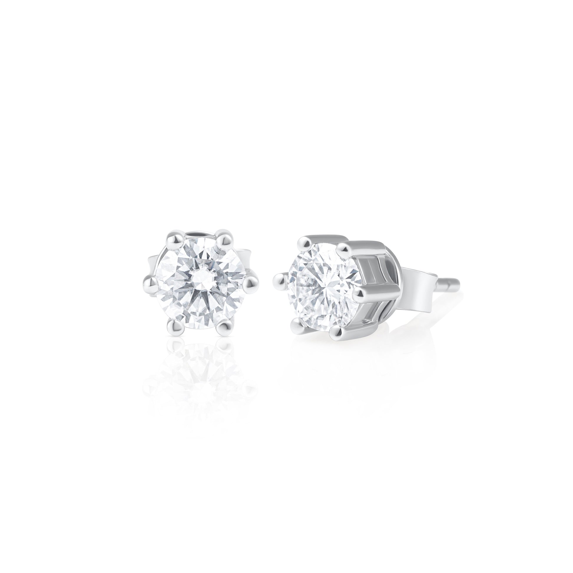Pair of 0.5 ct brilliant cut moissanite stud earrings crafted in 925 sterling silver.