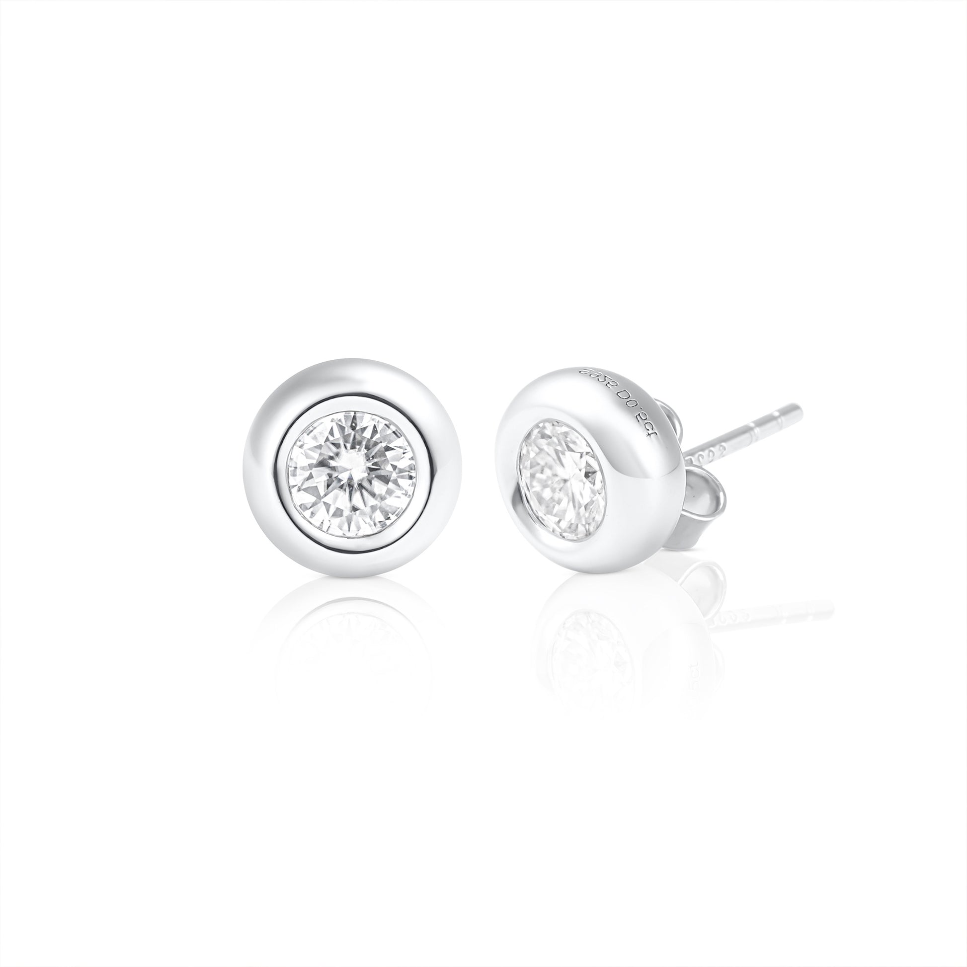 Pair of light point stud earrings with 0.5 ct brilliant cut moissanite in 925 sterling silver, displayed on a white background.