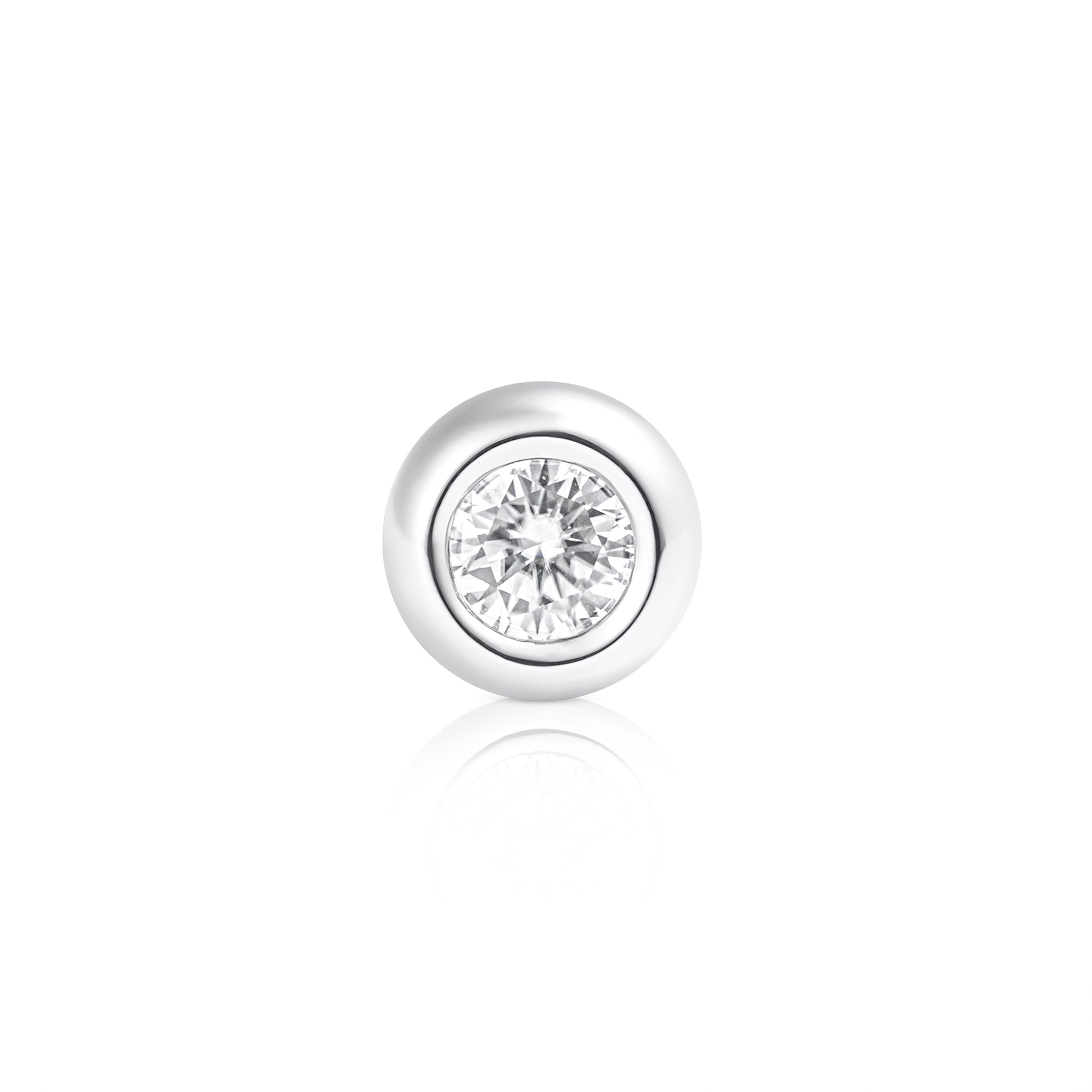 Close-up front view of a light point stud earring with 0.5 ct brilliant cut moissanite in 925 sterling silver.