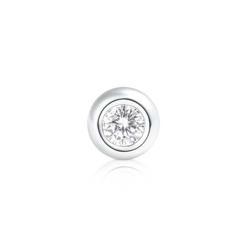 Close-up front view of a light point stud earring with 0.5 ct brilliant cut moissanite in 925 sterling silver.